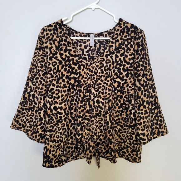 Warehouse One Leopard Print Blouse Women's Large - Picture 1 of 12
